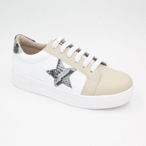 Zapatillas de Cuero Stars Color Blanco c/Plomo